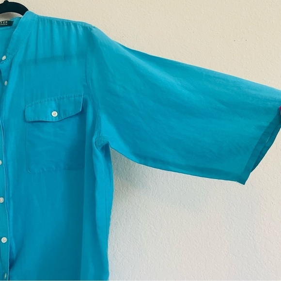Lauren Ralph Lauren woman button down top size large blue coastal airy light - Picture 9 of 11